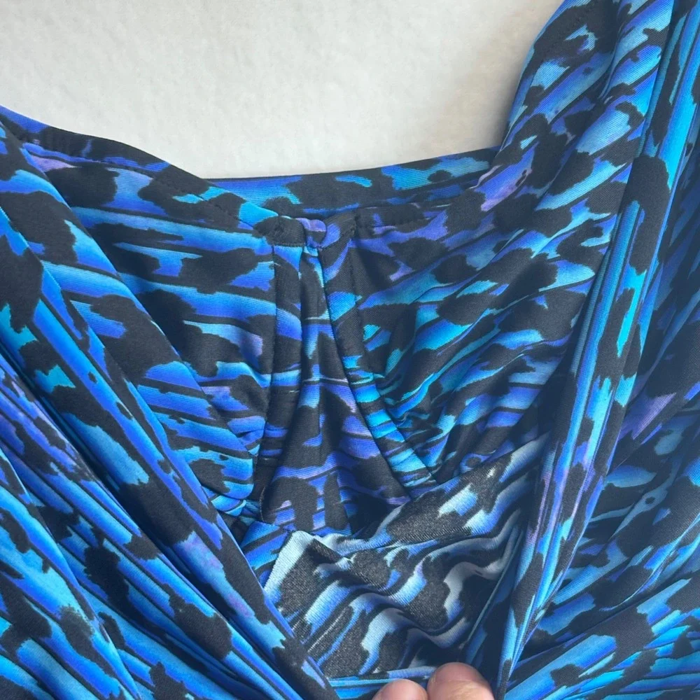 Miraclesuit Tankini Swim Top 18W Blue Leopard Print Surplice Ruched - Picture 8 of 9